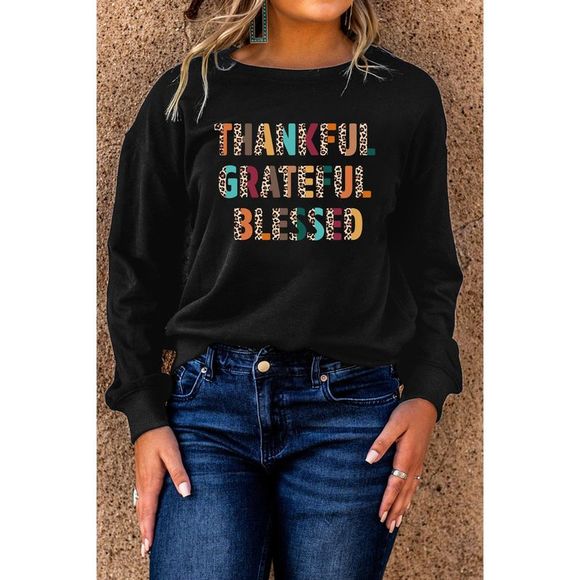 Azura Exchange  Black Leopard TANKFUL GRATEFUL BLESSED Graphic Sweatshirt - Picture 2 of 8